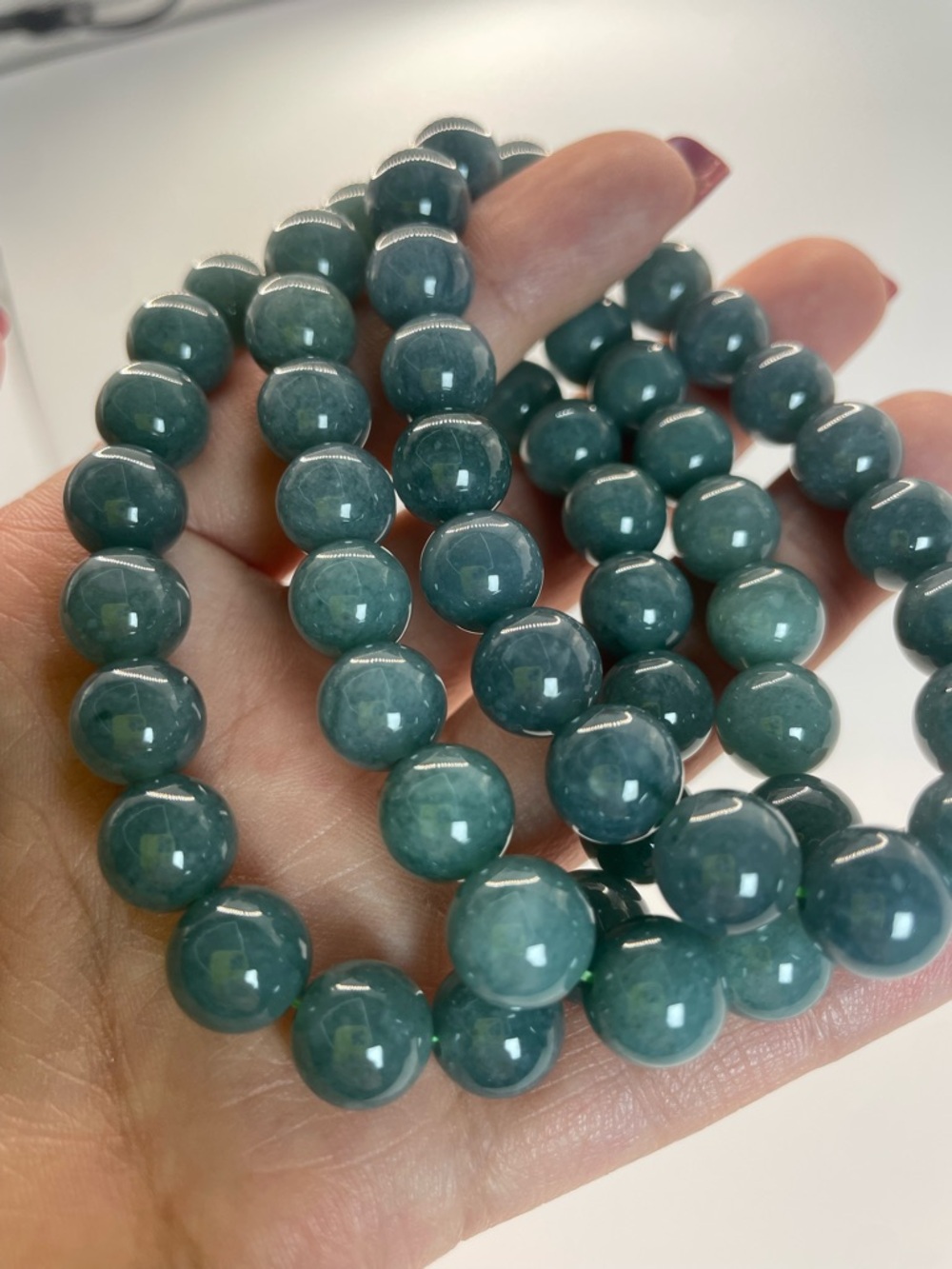 ONE Blue Water Jade Jadeite Beaded Stretch Bracelet - 9mm (0117)